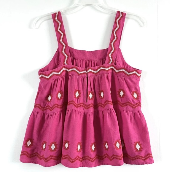 LOFT Top Womens XS Hot Pink Tiered Sleeveless  Peplum Swing Tank Linen Blend Top - Picture 2 of 12